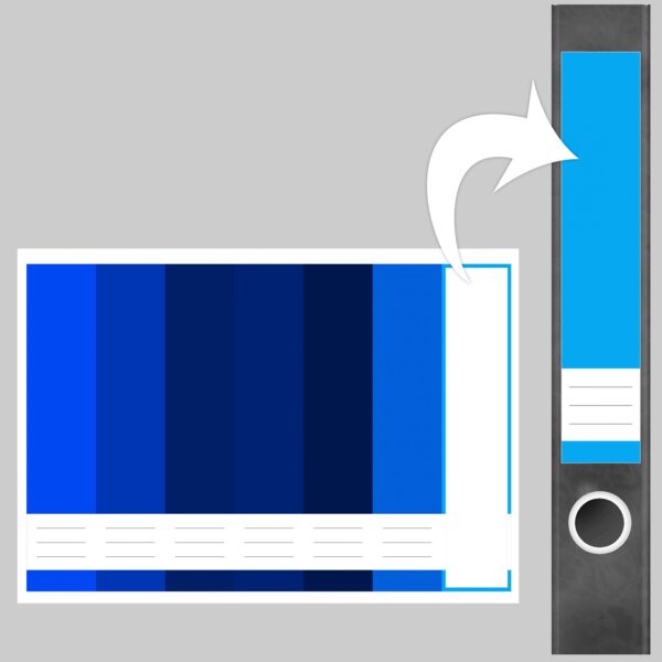 Etiketten für Ordner | Farbmix Blau 9 | 7 Aufkleber für schmale Ordnerrücken | Selbstklebende Design Ordneretiketten Rückenschilder
