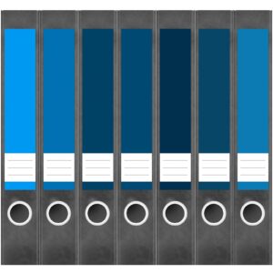 Etiketten für Ordner | Farbmix Blau 10 | 7 Aufkleber für schmale Ordnerrücken | Selbstklebende Design Ordneretiketten Rückenschilder
