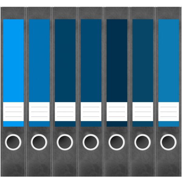 Etiketten für Ordner | Farbmix Blau 10 | 7 Aufkleber für schmale Ordnerrücken | Selbstklebende Design Ordneretiketten Rückenschilder