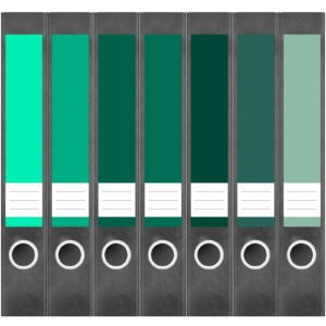 Etiketten für Ordner | Farbmix Grün | 7 Aufkleber für schmale Ordnerrücken | Selbstklebende Design Ordneretiketten Rückenschilder