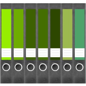 Etiketten für Ordner | Farbmix Grün | 7 Aufkleber für schmale Ordnerrücken | Selbstklebende Design Ordneretiketten Rückenschilder