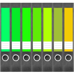 Etiketten für Ordner | Grüne grelle Farben | 7 Aufkleber für schmale Ordnerrücken | Selbstklebende Design Ordneretiketten Rückenschilder