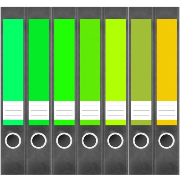 Etiketten für Ordner | Grüne grelle Farben | 7 Aufkleber für schmale Ordnerrücken | Selbstklebende Design Ordneretiketten Rückenschilder