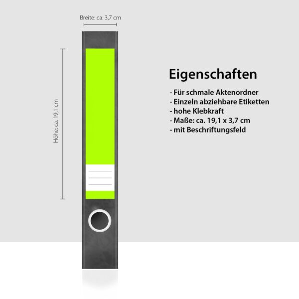 Etiketten für Ordner | Grüne grelle Farben | 7 Aufkleber für schmale Ordnerrücken | Selbstklebende Design Ordneretiketten Rückenschilder