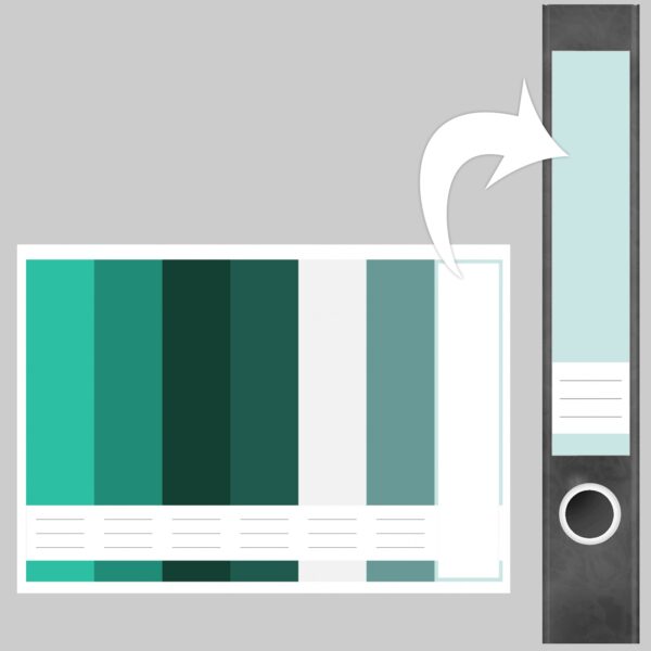 Etiketten für Ordner | Farbmix Türkise Farben | 7 Aufkleber für schmale Ordnerrücken | Selbstklebende Design Ordneretiketten Rückenschilder