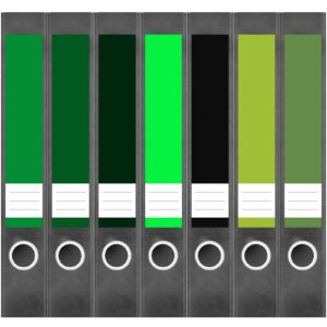 Etiketten für Ordner | Farbmix Grün 3 | 7 Aufkleber für schmale Ordnerrücken | Selbstklebende Design Ordneretiketten Rückenschilder