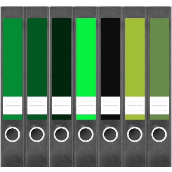 Etiketten für Ordner | Farbmix Grün 3 | 7 Aufkleber für schmale Ordnerrücken | Selbstklebende Design Ordneretiketten Rückenschilder