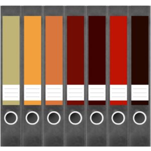 Etiketten für Ordner | Farbmix Ocker Rot Braun | 7 Aufkleber für schmale Ordnerrücken | Selbstklebende Design Ordneretiketten Rückenschilder