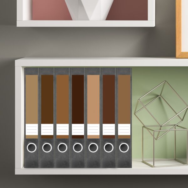 Etiketten für Ordner | Farbmix Braune Farben beige | 7 Aufkleber für schmale Ordnerrücken | Selbstklebende Design Ordneretiketten Rückenschilder