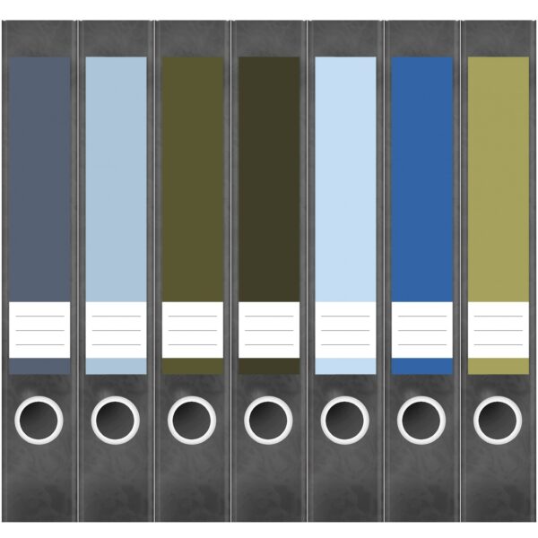 Etiketten für Ordner | Farbmix Blau Grün 2 | 7 Aufkleber für schmale Ordnerrücken | Selbstklebende Design Ordneretiketten Rückenschilder
