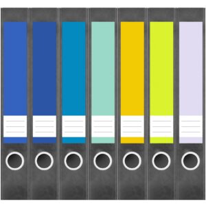 Etiketten für Ordner | Farbmix Bunt 14 | 7 Aufkleber für schmale Ordnerrücken | Selbstklebende Design Ordneretiketten Rückenschilder