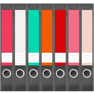 Etiketten für Ordner | Farbmix Bunt 15 | 7 Aufkleber für schmale Ordnerrücken | Selbstklebende Design Ordneretiketten Rückenschilder
