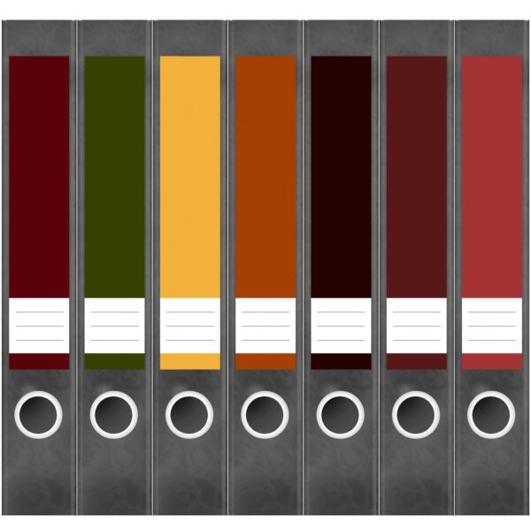 Etiketten für Ordner | Farbmix Herbstliche Farben | 7 Aufkleber für schmale Ordnerrücken | Selbstklebende Design Ordneretiketten Rückenschilder