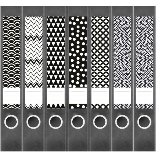 Etiketten für Ordner | Deko 1 Muster Mix | 7 Aufkleber für schmale Ordnerrücken | Selbstklebende Design Ordneretiketten Rückenschilder