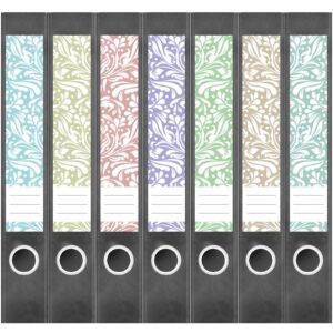 Etiketten für Ordner | Deko 4 Muster Mix | 7 Aufkleber für schmale Ordnerrücken | Selbstklebende Design Ordneretiketten Rückenschilder