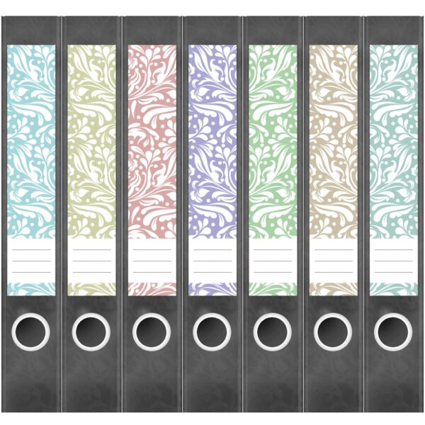 Etiketten für Ordner | Deko 4 Muster Mix | 7 Aufkleber für schmale Ordnerrücken | Selbstklebende Design Ordneretiketten Rückenschilder