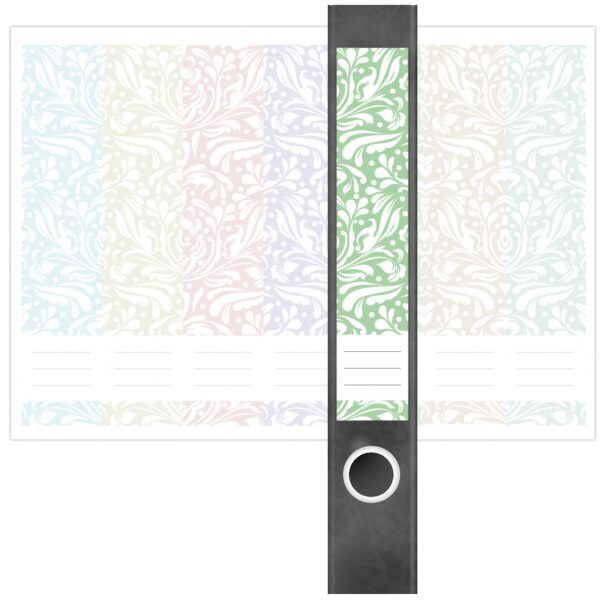 Etiketten für Ordner | Deko 4 Muster Mix | 7 Aufkleber für schmale Ordnerrücken | Selbstklebende Design Ordneretiketten Rückenschilder