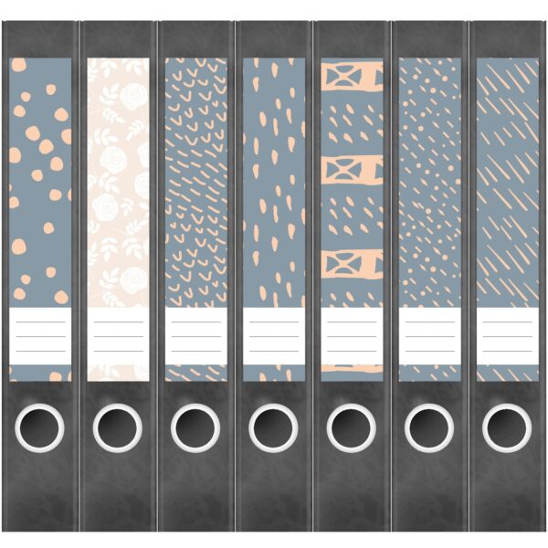 Etiketten für Ordner | Deko 11 Muster Mix | 7 Aufkleber für schmale Ordnerrücken | Selbstklebende Design Ordneretiketten Rückenschilder