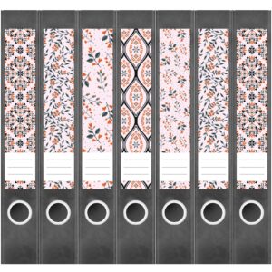 Etiketten für Ordner | Deko 17 Muster Mix | 7 Aufkleber für schmale Ordnerrücken | Selbstklebende Design Ordneretiketten Rückenschilder