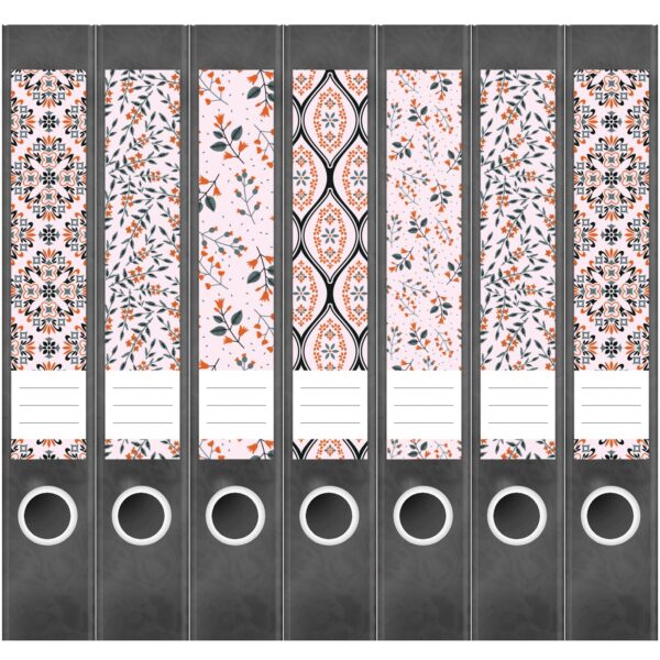 Etiketten für Ordner | Deko 17 Muster Mix | 7 Aufkleber für schmale Ordnerrücken | Selbstklebende Design Ordneretiketten Rückenschilder