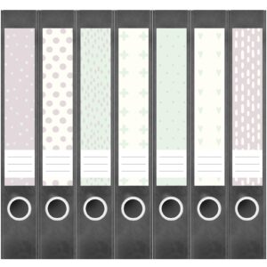 Etiketten für Ordner | Deko 26 Muster Mix | 7 Aufkleber für schmale Ordnerrücken | Selbstklebende Design Ordneretiketten Rückenschilder