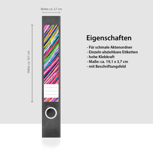 Etiketten für Ordner | Kunst Mix 1 | 7 Aufkleber für schmale Ordnerrücken | Selbstklebende Design Ordneretiketten Rückenschilder