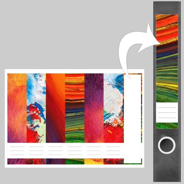 Etiketten für Ordner | Kunst Mix 3 | 7 Aufkleber für schmale Ordnerrücken | Selbstklebende Design Ordneretiketten Rückenschilder