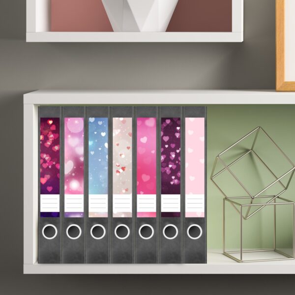 Etiketten für Ordner | Muster Mix Set 1 Rosa | 7 Aufkleber für schmale Ordnerrücken | Selbstklebende Design Ordneretiketten Rückenschilder