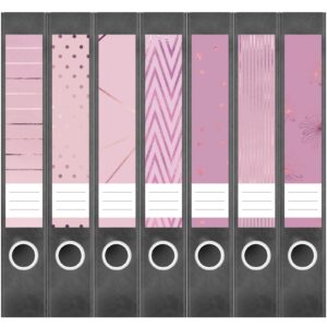 Etiketten für Ordner | Muster Mix Set 2 Rosa | 7 Aufkleber für schmale Ordnerrücken | Selbstklebende Design Ordneretiketten Rückenschilder