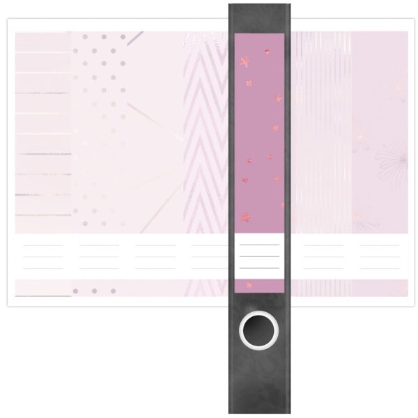 Etiketten für Ordner | Muster Mix Set 2 Rosa | 7 Aufkleber für schmale Ordnerrücken | Selbstklebende Design Ordneretiketten Rückenschilder