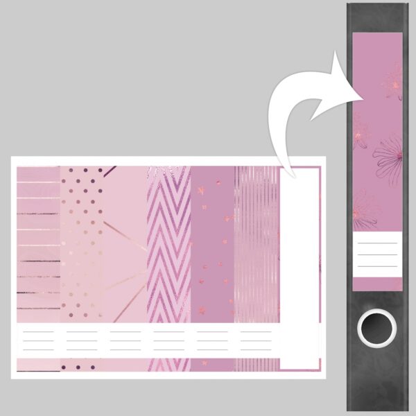 Etiketten für Ordner | Muster Mix Set 2 Rosa | 7 Aufkleber für schmale Ordnerrücken | Selbstklebende Design Ordneretiketten Rückenschilder