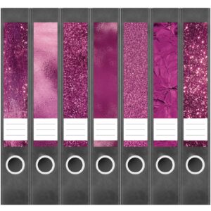 Etiketten für Ordner | Muster Mix Set 3 Rosa | 7 Aufkleber für schmale Ordnerrücken | Selbstklebende Design Ordneretiketten Rückenschilder