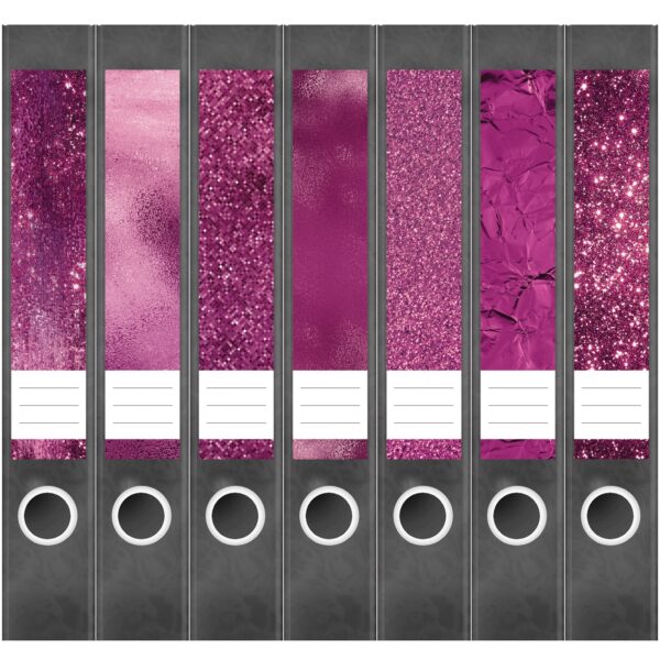 Etiketten für Ordner | Muster Mix Set 3 Rosa | 7 Aufkleber für schmale Ordnerrücken | Selbstklebende Design Ordneretiketten Rückenschilder
