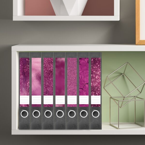 Etiketten für Ordner | Muster Mix Set 3 Rosa | 7 Aufkleber für schmale Ordnerrücken | Selbstklebende Design Ordneretiketten Rückenschilder
