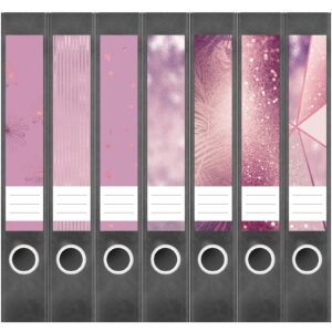 Etiketten für Ordner | Muster Mix Set 4 Rosa | 7 Aufkleber für schmale Ordnerrücken | Selbstklebende Design Ordneretiketten Rückenschilder