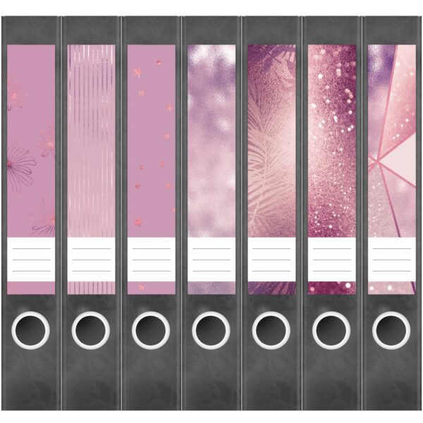 Etiketten für Ordner | Muster Mix Set 4 Rosa | 7 Aufkleber für schmale Ordnerrücken | Selbstklebende Design Ordneretiketten Rückenschilder