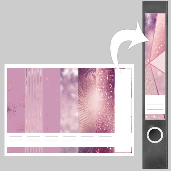 Etiketten für Ordner | Muster Mix Set 4 Rosa | 7 Aufkleber für schmale Ordnerrücken | Selbstklebende Design Ordneretiketten Rückenschilder