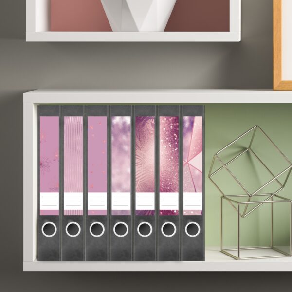 Etiketten für Ordner | Muster Mix Set 4 Rosa | 7 Aufkleber für schmale Ordnerrücken | Selbstklebende Design Ordneretiketten Rückenschilder
