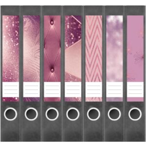 Etiketten für Ordner | Muster Mix Set 5 Rosa | 7 Aufkleber für schmale Ordnerrücken | Selbstklebende Design Ordneretiketten Rückenschilder