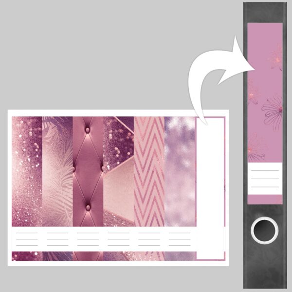 Etiketten für Ordner | Muster Mix Set 5 Rosa | 7 Aufkleber für schmale Ordnerrücken | Selbstklebende Design Ordneretiketten Rückenschilder