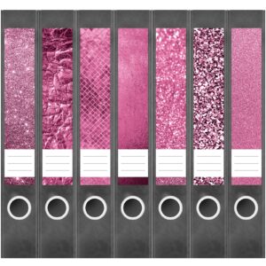 Etiketten für Ordner | Muster Mix Set 8 Rosa | 7 Aufkleber für schmale Ordnerrücken | Selbstklebende Design Ordneretiketten Rückenschilder