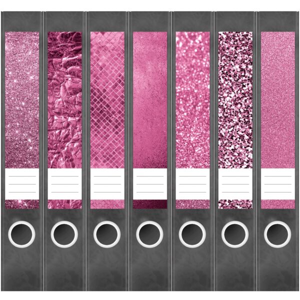 Etiketten für Ordner | Muster Mix Set 8 Rosa | 7 Aufkleber für schmale Ordnerrücken | Selbstklebende Design Ordneretiketten Rückenschilder
