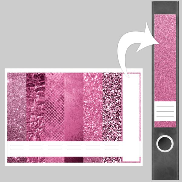 Etiketten für Ordner | Muster Mix Set 8 Rosa | 7 Aufkleber für schmale Ordnerrücken | Selbstklebende Design Ordneretiketten Rückenschilder