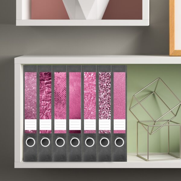 Etiketten für Ordner | Muster Mix Set 8 Rosa | 7 Aufkleber für schmale Ordnerrücken | Selbstklebende Design Ordneretiketten Rückenschilder