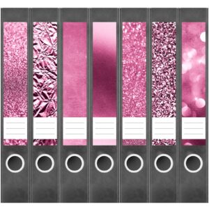 Etiketten für Ordner | Muster Mix Set 9 Rosa | 7 Aufkleber für schmale Ordnerrücken | Selbstklebende Design Ordneretiketten Rückenschilder