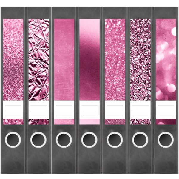 Etiketten für Ordner | Muster Mix Set 9 Rosa | 7 Aufkleber für schmale Ordnerrücken | Selbstklebende Design Ordneretiketten Rückenschilder