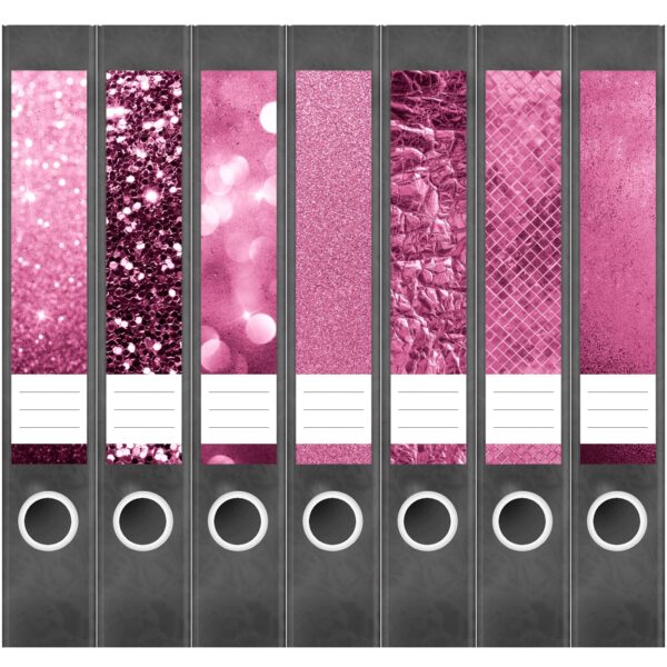 Etiketten für Ordner | Muster Mix Set 10 Rosa | 7 Aufkleber für schmale Ordnerrücken | Selbstklebende Design Ordneretiketten Rückenschilder