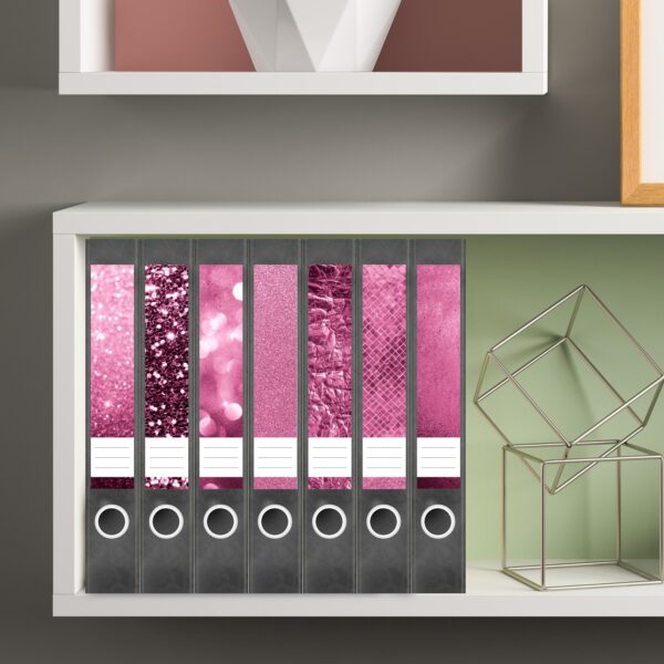 Etiketten für Ordner | Muster Mix Set 10 Rosa | 7 Aufkleber für schmale Ordnerrücken | Selbstklebende Design Ordneretiketten Rückenschilder
