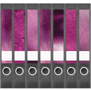 Etiketten für Ordner | Muster Mix Set 11 Rosa | 7 Aufkleber für schmale Ordnerrücken | Selbstklebende Design Ordneretiketten Rückenschilder