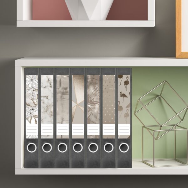 Etiketten für Ordner | Muster Mix 1 Bronze Look | 7 Aufkleber für schmale Ordnerrücken | Selbstklebende Design Ordneretiketten Rückenschilder